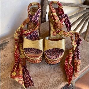 SOLD-GIUSEPPE ZANOTTI Studded Bamboo Lizard Wedges NEW!